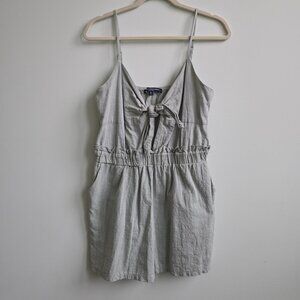 One Clothing Los Angeles Light Sage Green Linen Romper with Front Tie, Size L